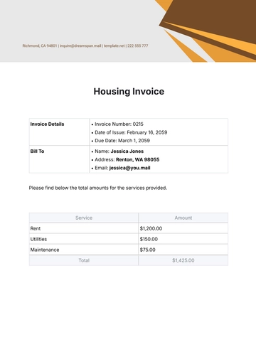 Free Housing Invoice Template to Edit Online