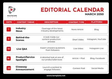 Free Media Editorial Calendar Template to Edit Online