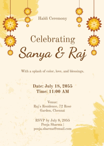 Free Watercolor Haldi Ceremony Invitation Template to Edit Online