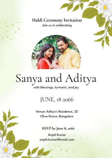 Free Olive Green Haldi Ceremony Invitation Template to Edit Online