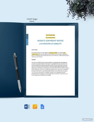 Notice of Copyrighted Material on Website and Waiver of Liability Template