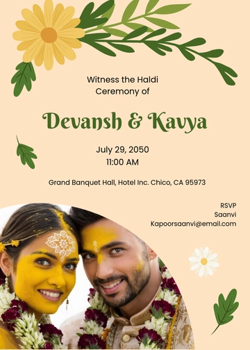 Free Green and Orange Haldi Ceremony Invitation Template to Edit Online