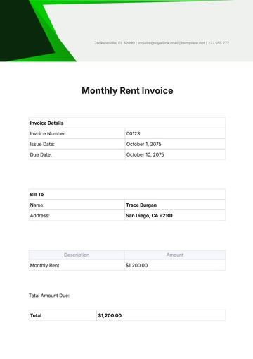 Free Monthly Rent Invoice Template to Edit Online