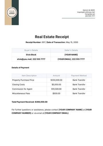 Free Real Estate Receipt Template to Edit Online