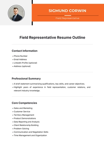 Free Field Representative Resume Outline Template to Edit Online