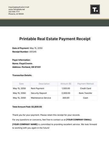 Free Printable Real Estate Payment Receipt Template to Edit Online