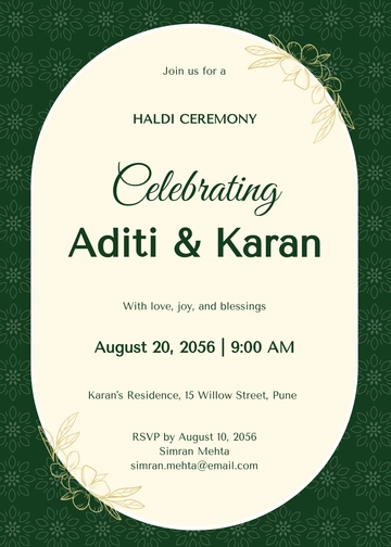 Free Green and White Haldi Ceremony Invitation Template to Edit Online