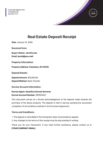 Free Real Estate Deposit Receipt Template to Edit Online
