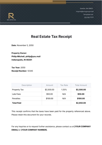 Free Real Estate Tax Receipt Template to Edit Online