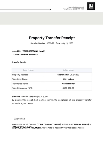 Free Property Transfer Receipt Template to Edit Online