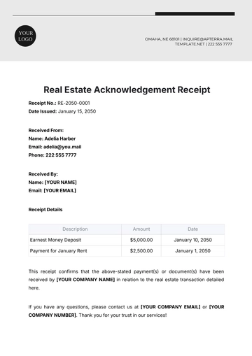 Free Real Estate Acknowledgement Receipt Template to Edit Online