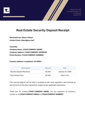 Free Real Estate Security Deposit Receipt Template to Edit Online