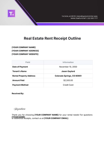 Free Real Estate Rent Receipt Outline Template to Edit Online