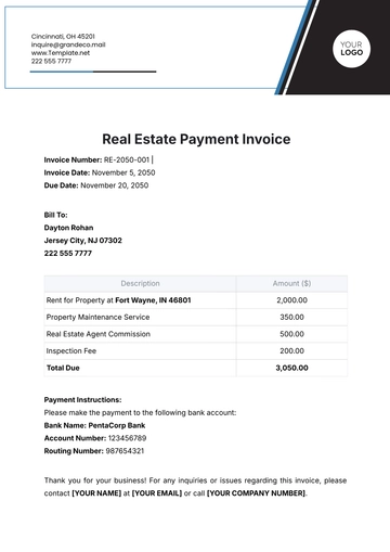 Free Real Estate Payment Invoice Template to Edit Online