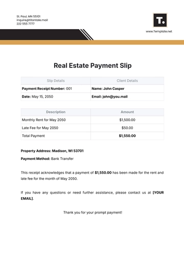 Free Real Estate Payment Slip Template to Edit Online