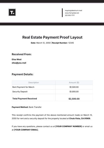 Free Real Estate Payment Proof Layout Template to Edit Online