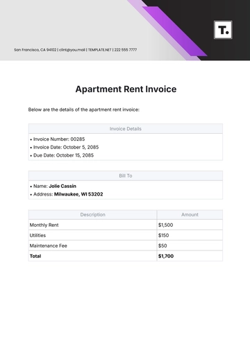 Free Apartment Rent Invoice Template to Edit Online