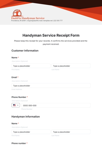 Free Handyman Service Receipt Form Template to Edit Online