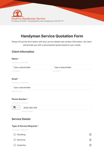 Free Handyman Service Quotation Form Template to Edit Online