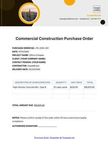 Free Commercial Construction Purchase Order Template to Edit Online