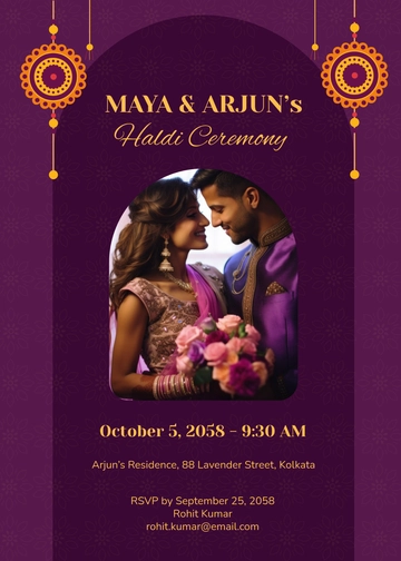 Free Purple Haldi Ceremony Invitation Template to Edit Online