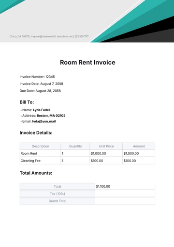 Free Room Rent Invoice Template to Edit Online