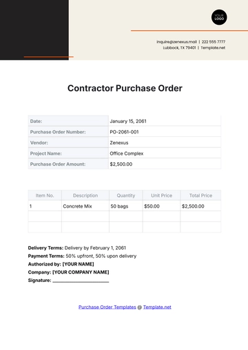 Free Contractor Purchase Order Template to Edit Online