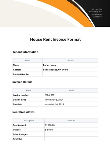 Free House Rent Invoice Format Template to Edit Online
