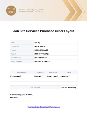 Free Job Site Services Purchase Order Layout Template to Edit Online