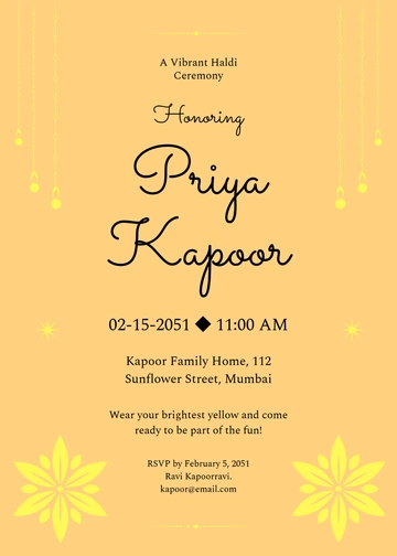 Free Yellow Haldi Ceremony Invitation Template to Edit Online