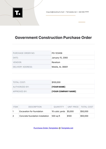 Free Government Construction Purchase Order Template to Edit Online