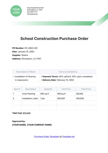 Free School Construction Purchase Order Template to Edit Online