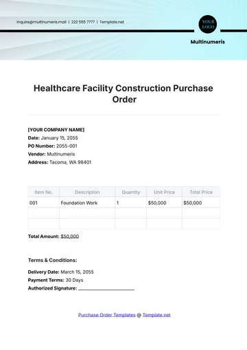 Free Healthcare Facility Construction Purchase Order Template to Edit Online