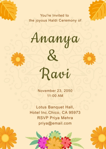 Free Simple Haldi Ceremony Invitation Template to Edit Online