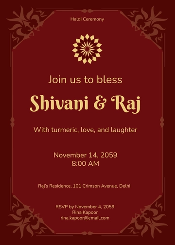 Free Red and Gold Haldi Ceremony Invitation Template to Edit Online