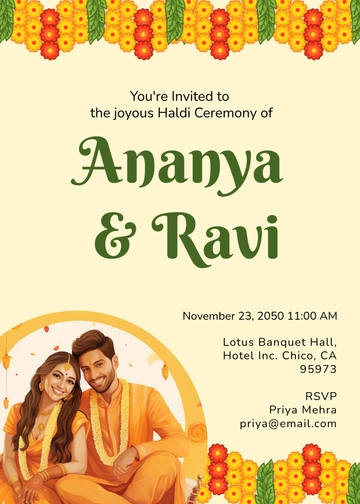 Free English Haldi Ceremony Invitation Template to Edit Online