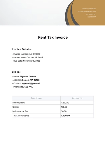 Free Rent Tax Invoice Template to Edit Online