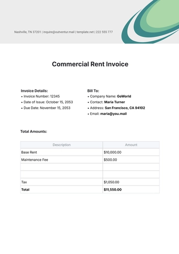 Free Commercial Rent Invoice Template to Edit Online