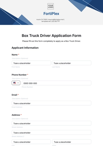 Free Box Truck Driver Application Form Template to Edit Online