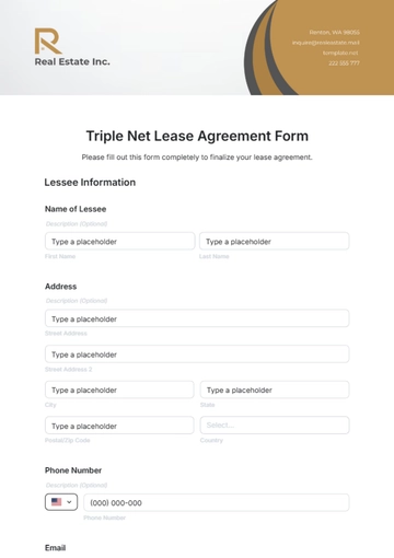Free Triple Net Lease Agreement Form Template to Edit Online