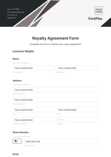 Free Royalty Agreement Form Template to Edit Online