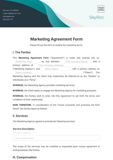 Free Marketing Agreement Form Template to Edit Online