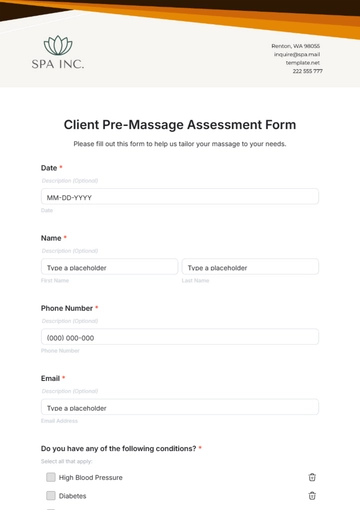 Free Client Pre-Massage Assessment Form Template to Edit Online