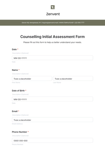Free Counselling Initial Assessment Form Template to Edit Online