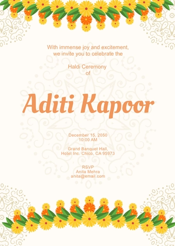 Free Bride Haldi Ceremony Invitation Template to Edit Online