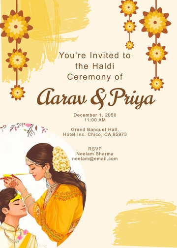 Free Couple Haldi Ceremony Invitation Template to Edit Online