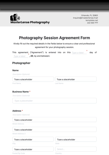 Free Photography Session Agreement Form Template to Edit Online Free Photography Session Agreement Form Template to Edit Online
