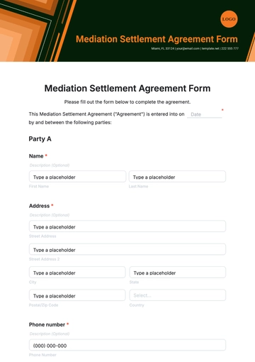 Free Mediation Settlement Agreement Form Template to Edit Online