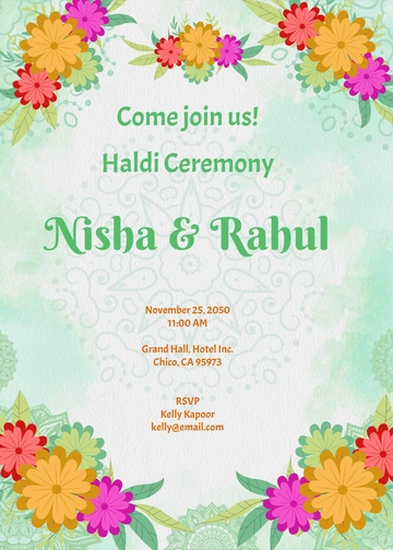 Free Colorful Haldi Ceremony Invitation Template to Edit Online
