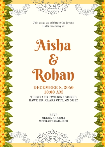 Free Hand-Drawn Haldi Ceremony Invitation Template to Edit Online